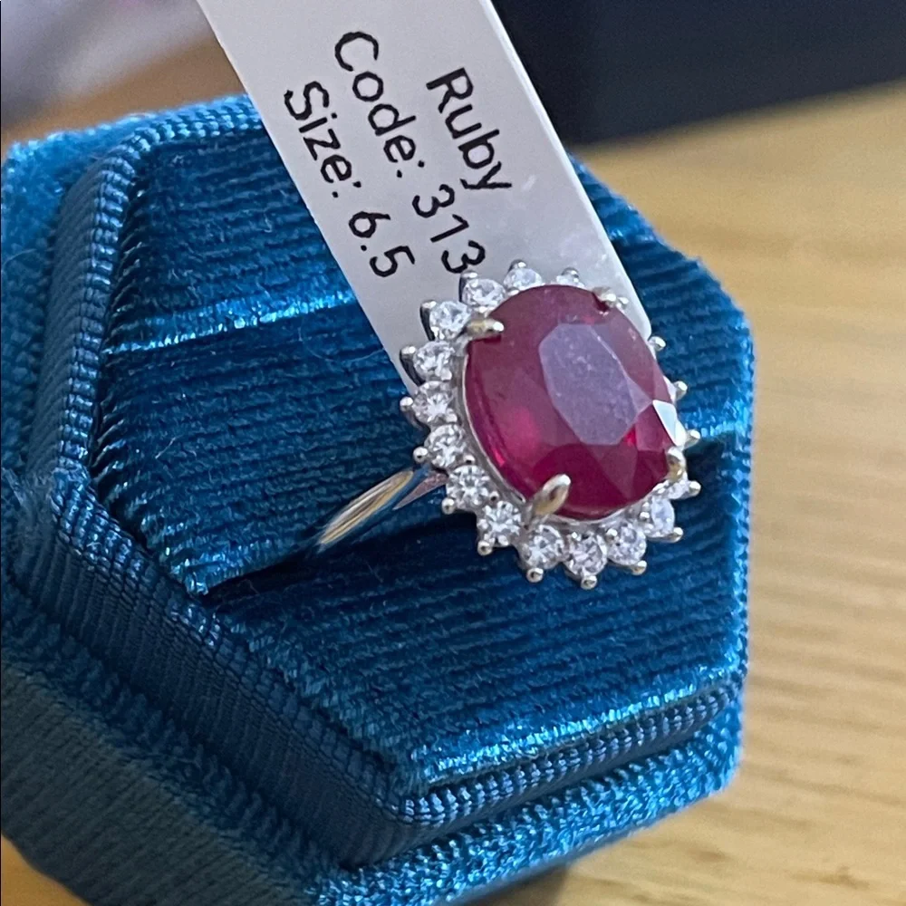 NWT Mozambique Natural Ruby Oval 11x9mm & CZ Accents in 925 Silver RingSize 6.5